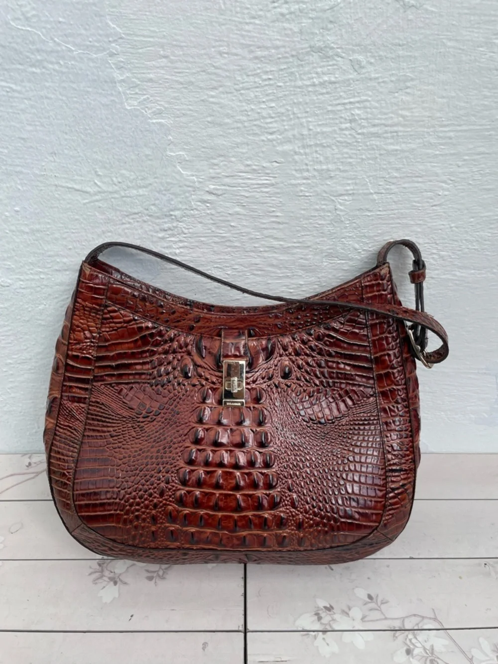 Brahmin Burnt Sienna Croc-Embossed Leather Hobo